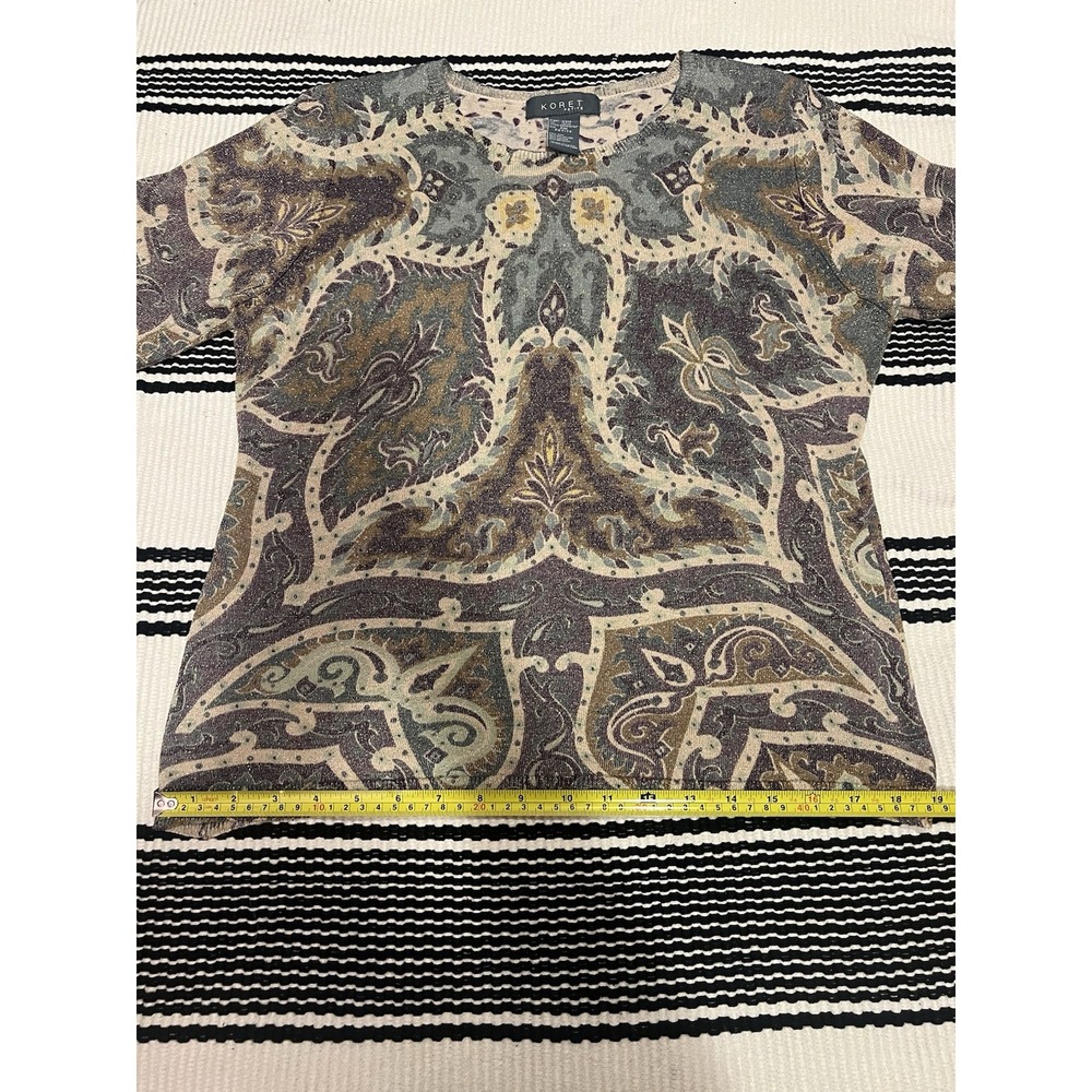 Koret Tapestry Metallic‎ Printed Long Sleeve Silk Blouse Size Petite Medium - Picture 9 of 10